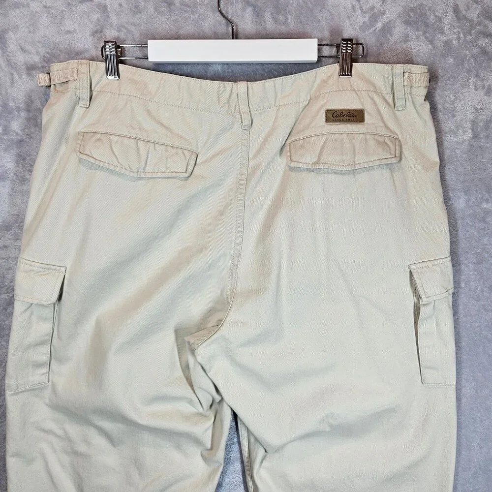 Cabela's Cargo Pants Mens 42 Tan Khakis Button Pocket Flaps Gorpcore Hiking Work